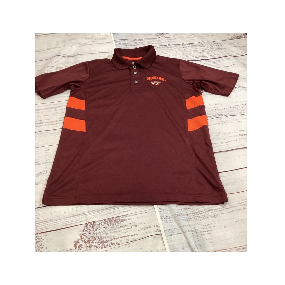 Proedge Virginia Tech Hokies Mens Medium Maroon Orange‎ Stripe Performance Polo